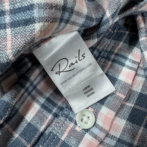 Rails NWT Connor Plaid Linen Blend Button Up LS Stone Pink White Size Large - Picture 7 of 10